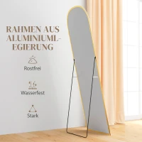 HOMCOM Staande spiegel Spiegel voor het hele lichaam grote spiegel, modern design, 50 cm x 1,5 cm x 161,5 cm, Goud(m-6)
