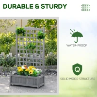 Outsunny Garden Planters with Trellis for Climbing Vines, Wood Raised Beds for Garden, Flower Pot, Indoor Outdoor, Grey(m-6)