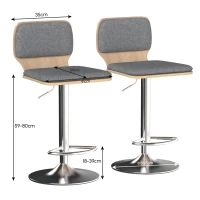 HOMCOM 2er-Set Barhocker höhenverstellbar Rückenlehne Fußstütze 360° drehbar 41x47,5x81-102cm grau(m-3)