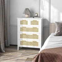 HOMCOM Commode 5 tiroirs poignées en bois massif glissières en métal pour bureau salon chambre à coucher 77 x 37 x 104 cm blanc(m-10)