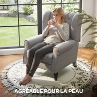 HOMCOM Fauteuil de salon capitonné avec assise large, pieds en bois, style classique, grand confort, 74 x 86 x 102 cm, gris(m-6)