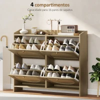 HOMCOM Zapatero Estrecho con 4 Puertas de Ratán con Estantes Ajustables para 16 Pares de Zapatos 104,5x24x88 cm Natural(m-5)