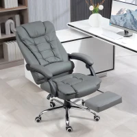 HOMCOM Fauteuil de bureau fauteuil manager grand confort dossier inclinable roulettes PU 64,5 x 69 x 117 cm gris(m-10)