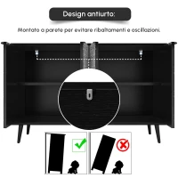 Aparador de comedor con puerta tallada con diseño único en espiga, para salón y comedor, 120x35x78 cm, Negro(m-6)