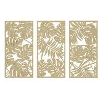 HOMCOM Set aus 3 3D-Wanddekorationen aus Holz, 40 x 80 cm, tropische Blätter, natürliche Holzoptik(m-5)