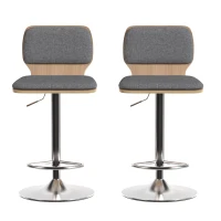 HOMCOM Set 2 sgabelli da bar regolabili con schienale e poggiapiedi, 41x47,5x81-102 cm, Grigio(m-5)