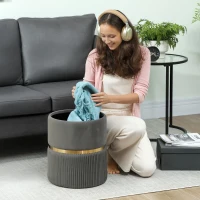 HOMCOM Velvet-Feel Storage Ottoman - Grey(m-7)