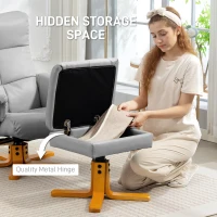 HOMCOM PU Leather Swivel Recliner Chair with Footstool, Wooden Base and Storage for Living Room, Light Grey(m-5)