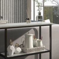 HOMCOM Console meuble 100 cm, table console 3 niveaux, plateaux en effet marbre, cadre en acier, blanc(m-8)