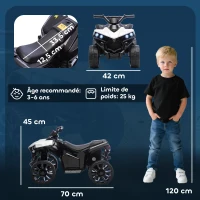 AIYAPLAY Quad électrique enfant 6V, voiture électrique enfants ATV, musique et phares LED, pour 37 à 72 mois, 70 x 42 x 45 cm, blanc(m-3)