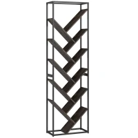 HOMCOM 10 Shelf Industrial-Style Bookshelf - Black/Grey(m-1)