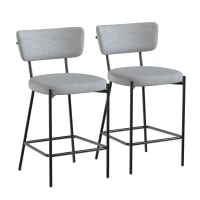 HOMCOM Conjunto de 2 Bancos de Bar Bancos de Bar Assento Acolchoado Encosto Curvo e Apoio para os Pés 49x53x93 cm Cinza(m-1)
