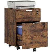HOMCOM Two-Drawer Lockable Filing Cabinet - Black and Rustic Brown(m-10)