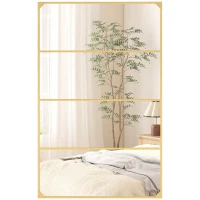 HOMCOM Espelho de parede retangular estilo verrière, estilo industrial, horizontal ou vertical com 4 ganchos, em metal dourado 109 x 69 cm(m-7)