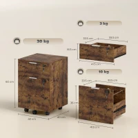 HOMCOM Two-Drawer Lockable Filing Cabinet - Black and Rustic Brown(m-3)