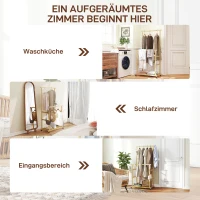 HOMCOM Kleiderständer mit Rollen, Garderobenständer mit Kleiderstange, Schuhablage, aus Bambus, 80 x 40 x 160 cm, Natur(m-7)