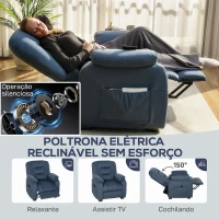 HOMCOM Poltrona Reclinável Elétrica Silenciosa com Função Memória Apoio para os Pés Controlo Remoto Porta USB 96x90x105 cm Azul(m-4)