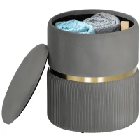 HOMCOM Velvet-Feel Storage Ottoman - Grey(m-11)