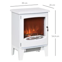 HOMCOM Camino Elettrico da Terra con Effetto Fiamma, Temperatura Regolabile 900W-1800W, Protezione da Surriscaldamento, Copertura 15-20m², 39x26x54.8cm, Bianco(m-3)