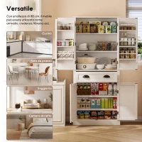 Armadio contenitore moderno con 4 ante e 1 cassetto, 6 ripiani portaoggetti e 4 ripiani regolabili, adatto per cucina, sala da pranzo e soggiorno, 80x40x182 cm, Bianco(m-6)