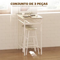 HOMCOM Conjunto de Móvel Bar com Mesa Alta e 2 Bancos com Prateleira de Armazenamento e Estrutura de Metal 80x50x90cm Branco e Madeira(m-4)