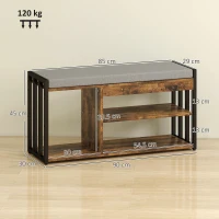 HOMCOM Shoe Storage with Seat, Upholstered Entryway Bench, Shoe Bench with 3 Open Shelves for Hallway, Rustic Brown(m-3)