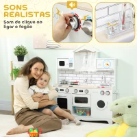 AIYAPLAY Cozinha de Madeira com Som Cozinha de Brincar com Acessórios em Aço Inoxidável Máquina de Lavar Micro-Ondas, Lava-Loiça 79,5x24x94 cm Branco(m-4)