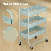 HOMCOM 3-Tier Storage Trolley on Wheels, Rolling Utility Cart with Mesh Backets for Kitchen, Bathroom, Bedroom, Light Green(m-6)
