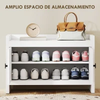 HOMCOM Banco Zapatero con Puertas Frentes de Ratán Balda Extraíble para Entrada o Dormitorio 80x35x52 cm Blanco y Beige(m-5)