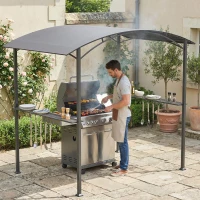 Outsunny Abri pour Barbecue tonnelle de jardin 245 x 152 x 218 cm en Acier avec Étagères Latérales et Crochets, gris foncé(m-10)