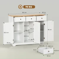 HOMCOM Aparador de Cocina Mueble Auxiliar de Almacenaje para Comedor Salón Estilo Moderno Antivuelco 101x40x85 cm Blanco(m-3)