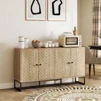 HOMCOM Aparador de Sala com 4 Portas com Design Chevron Prateleiras Ajustáveis Pés de Aço 140,5x40x81,5 cm Carvalho(m-2)