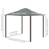 Outsunny Gazebo da giardino esterno 3 x 3 m, tenda con doppio tetto, tende e zanzariera, struttura in alluminio, grigio scuro(m-3)