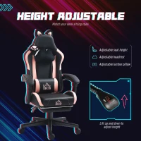 HOMCOM Gamingfauteuil met kattenoortjes, kantelbare rugleuning, uitschuifbare voetsteun, tot 120 kg, Roze/Zwart(m-5)