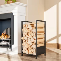 Outsunny Scaffale Portalegna da Esterno e Interno in Acciaio con Base Rialzata, 39x35x76cm, Nero(m-2)