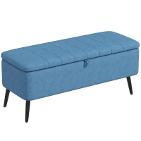 HOMCOM Rechteckige Aufbewahrungsbank mit gepolsterter Sitzfläche und Stahlbeinen, Pouf/Fußhocker aus Leinenoptik-Stoff für Schlafzimmer und Wohnzimmer, 102x40x44 cm, Dunkelblau(m-7)