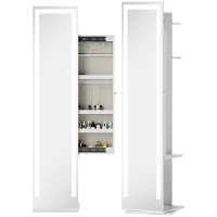 HOMCOM Espejo Joyero con Luces LED Espejo Entero Giratorio de 360° Estantes Abiertos Barras para Colgar Blanco(m-11)