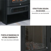 HOMCOM Camino Elettrico con Fiamma Realistica, Caminetto Elettrico con Portalegna, Protezione da Surriscaldamento, Termostato, Temperatura Regolabile, Riscalda 20-25㎡, Acciaio Nero e Vetro Temperato(m-7)