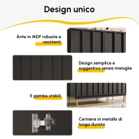 Mobile da pranzo minimalista, con 4 ante e ripiani regolabili, 140x38,5x82.5 cm, Nero(m-5)