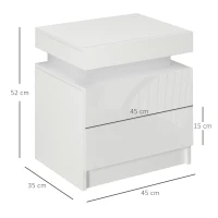 HOMCOM Mesa de Cabeceira com Luz LED Mesa de Cabeceira  Painel de Alto Brilho 2 Gavetas e Controlo 45x35x52 cm Branco(m-3)