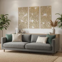 HOMCOM Set di 3 Decorazioni Murali in Legno 3D, 40 x 80 cm, Foglie Tropicali, Effetto Legno Naturale(m-4)