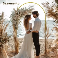 Outsunny Arco de Jardim de Metal para Decoração Casamentos com Revestimento em Pó Resistente às Intempéries 120x40x220 cm Dourado(m-6)