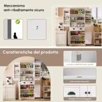 Armadio contenitore moderno con 4 ante e 1 cassetto, 6 ripiani portaoggetti e 4 ripiani regolabili, adatto per cucina, sala da pranzo e soggiorno, 80x40x182 cm, Bianco(m-7)