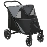 PawHut Carrinho para Cães Dobrável com Janelas de Malha Cinto de Segurança e Bolsos de Armazenamento 112x65x100 cm Cinzento(m-1)