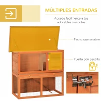 PawHut Conejera de Madera 90x45x80 cm Jaula para Conejos Jaula para Cobaya con Corral de Metal Techo Asfáltico Bandeja Extraíble y Rampa para Exterior Natural(m-5)