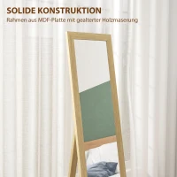 HOMCOM Spiegel, passpiegel, wandspiegel, 37 cm x 40 cm x 155 cm, incl. bevestigingshaken, zilver + eik(m-8)