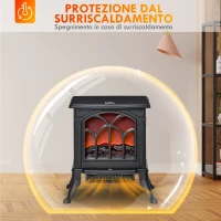 HOMCOM Camino Elettrico da Terra con 2 Livelli di Potenza 750/1500 W, Effetto Fiamma, Area di Copertura 15-20 m², Nero(m-6)