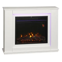 HOMCOM Cheminée électrique 1000W/2000W fausse cheminée effet flamme à 12 couleurs et 5 luminosités réglables 98x25x80cm blanc(m-12)