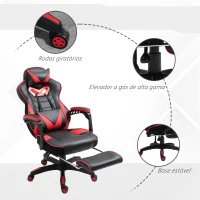 Vinsetto Cadeira de escritorio gaming ergonômica Altura Ajustável reclinável com apoio para pés Vermelho e Preto(m-7)