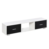 HOMCOM Mueble de TV para Televisores de hasta 60" Mesa para TV de Salón Estilo Moderno con 2 Cajones y Compartimento Abierto 140x30x32 cm Blanco y Negro(m-1)